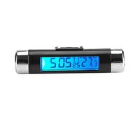 Car Thermometer Digital Clock 2 in 1 with LCD Display, 0-80℃ Temperature Gauge for Car Dashboard, Stainless Steel Interior Car Accessories with Blue/White Backlight