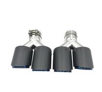 Car Throat 1Pair Universal Real Carbon Fiber Exhaust Pipe Dual Muffler Tip +Blue Stainless Steel Quad Tail Pipe Car Accessories Exhaust Tip(60MM IN-114MM OUT)