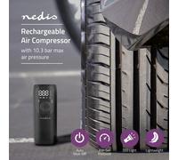 Nedis Portable Tyre Inflator, Rechargeable Air Compressor with Digital Display, LED Torch, 150 PSI Max Pressure, USB-C Charging, for Car, Bike, Motorcycle, Footballs, Inflatables & More