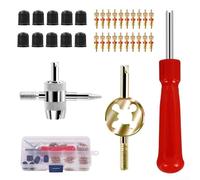 Car Tire Valve Maintenance Toolkit with 4-Way Valve Stem Tool and 30 Replacement Parts for Onboard Storage