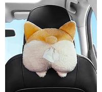 Car Tissue Box Holder, Cute Box Paper Napkin Storage Box, Soft Plush Cat Corgi Butt Tissue Dispenser Cartoon Animals Car Tissue for Home Bathroom Car Accessories, qzjijosen (C)