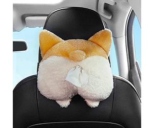 Car Tissue Box Holder, Cute Box Paper Napkin Storage Box, Soft Plush Cat Corgi Butt Tissue Dispenser Cartoon Animals Car Tissue for Home Bathroom Car Accessories, qzjijosen (C)