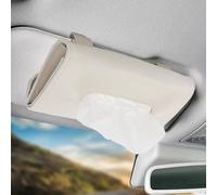 Car Tissue Holder, PU Leather Sun Visor Tissue Box Holder, Multifunctional Non-Slip Sun Visor Hanging Paper Towel Clips Holders Fits Most Vehicles & Boats (Beige)