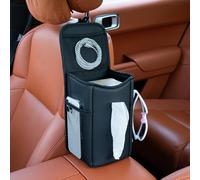 Car Tissue Holder Rectangle Tissue Box Cover for 60/120/180 Count, Car Storage Organizer Front Seat with Napkin Holder and 3 Pockets Seat Side Car Organizer for Cars SUVs Trucks (Black)