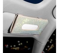 Car Tissue Holder Sparkling Bling Car Visor Tissue Holder Mask Holder Tissue Box PU Leather Crystals Tissue Case for Women Gilrs with Glitter Hook Clip Bling Car Accessories with Tissue Refill (Beige)