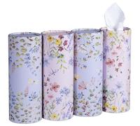 Car Tissues, 4-Pack 3-Ply Cylinder Box Facial Tissues for Car, Round Tube Shaped Fits Cup Holder, Bloom & Flutter