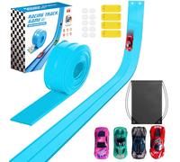 Car Track 4.5m, Flexible Race Track Cars Ramp Track Toy with 4 Alloy Cars and Storage Bag, Rolls Up Portable Dual Car Race Tracks Toy for Kids Ages 3+ (Blue)
