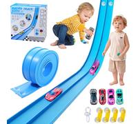 Car Track 4.5m Flexible Toy Car Track, Flexible Car Race Track with 4 Diecast Cars And 6 Suckers Rolls Up Dual Race Track for Loops Jumps Ramps, Birthday Gifts for 4+ Year Boys Girls