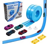 Car Track 4.5M with 4 Cars, Flexible Toy Car Track for Racing Fits Hot Wheels, Roll Up Race Track for Kids, Race Car Ramp Track with Suction Cups, Gifts for 3 4 5 6 7 8 Year Old Boys Girls