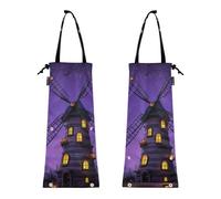 Car Trash Bag Hanging Trash Bags for Car Garbage Bag for Vehicle 2 Pack Car Garbage Cans Charming Halloween Windmill Night