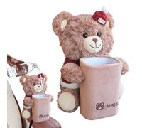 Car Trash Bin - 2-in-1 Bear Plush Cute Decor,Vehicle Trash Can Car Tissue Box - for SUV RV Sedan Automotive Interior Center Console Travel Road Trip Men Women Driver