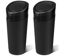 Car Trash Can Bin with Lid - 2 Packs Mini Car Garbage Can Cup Holder-Black Small Leakproof Vehicle Trash Garbage Can Bin-Automotive Car Organizers and Storage for Back Seat SUV Truck Accessories