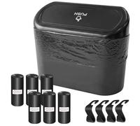 Car Trash Can Set, Mini Garbage Bin with Lid, 6 Rolls (90 Bags), 4 Hooks for Easy Installation, Waterproof & Leakproof, Portable Car Organizer for Front & Back Seats