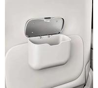 Car Trash Can with Lid Leakproof Waterproof Auto Garbage Bin for Vehicles with Secure Elastic Strap Mounting and ABS Plastic Construction (White)