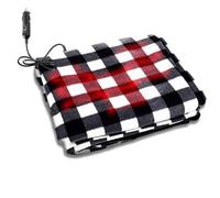 Car Travel Blanket -Premium Quality 12V Automotive Black and White Plaid Polar Fleece Material Comfortable Great for Winter, Home, Road Trip and Camping