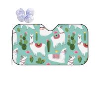 Car Tropical Llama Alpaca Cactus Flower Print Windshield Sunshade,Foldable Reflective Uv Heat Shield,Universal Fit,Keeps Interior Cool
