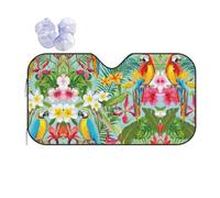Car Tropical Plants And Parrots Print Windshield Sunshade,Foldable Reflective Uv Heat Shield,Universal Fit,Keeps Interior Cool