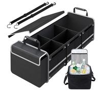 Car Trunk Organizer,115L Heavy Duty Collapsible Trunk Storage, with Insulated Leakproof Cooler Bag Vehicle Cargo Organizer with Lid, 3 Compartments, Straps For Car,Suv,Jeep,Sedan-Black