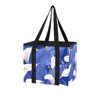 Car Trunk Organizer Eco Friendly Reusable Bags Calla Lily Blue Pattern Foldable Reusable Grocery Bags with Hard Bottom and Long Handles for Car Truck Organizer, 1 Pack