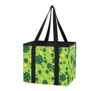 Car Trunk Organizer Reusable Bag for Shopping Green Clover Gold Coin Dense Large Capacity Foldable Tote Bags with Handles & Hard Bottom for Sedans, Van, car, Grocery, 1 Pack