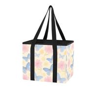 Car Trunk Organizer Reusable Grocery Bag Butterfly Floral Pattern Heavy Duty Foldable Tote Bag with Reinforced Bottom for Kitchen, Picnic, 1 Pack
