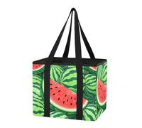 Car Trunk Organizer Reusable Grocery Bag Watermelon Green Red Pattern Foldable Large Shopping Tote with Long Handles & Hard Bottom for Kitchen, Picnic, 1 Pack
