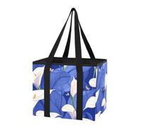 Car Trunk Organizer Reusable Grocery Bags Calla Lily Blue Pattern Cute Waterproof Tote Bags with Hard Bottom & Long Handles for Sedans, Van, car, Grocery, 1 Pack