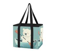 Car Trunk Organizer Reusable Grocery Bags Polar Bear Rowing Cartoon Art Cute Lightweight Grocery Bag with Hard Bottom and Long Handles for Kitchen Storage, Travel Trips, 1 Pack