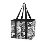 Car Trunk Organizer Reusable Shopping Bag Black White Dragon Lady Art Cute Foldable Grocery Totes with Long handles for Sedans, Van, car, Grocery, 1 Pack