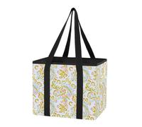 Car Trunk Organizer Reusable Shopping Bags for Groceries Paisley Colorful Pattern Foldable Heavy Duty Tote Bag with Handles & Hard Bottom for Sedans, Van, car, Grocery, 1 Pack