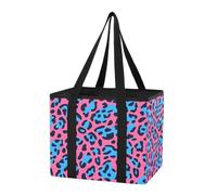 Car Trunk Organizer Reusable Sturdy Grocery Bags Leopard Blush Blue Pattern Foldable Large Market Tote Bag with Hard Bottom & Handles for Suv Sedan Truck, 1 Pack