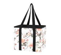 Car Trunk Organizer Reusable Sturdy Grocery Bags Peach Flowers Foldable Reusable Grocery Bags with Long Handles & Hard Bottom for Suv Sedan Truck, 1 Pack