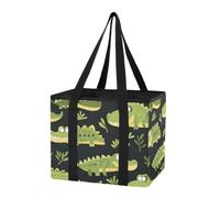 Car Trunk Organizer Sturdy Grocery Bag Cartoon Crocodiles Jungle Heavy Duty Foldable Tote Bag with Long Handles & Hard Bottom for Car Suv Trunk, 1 Pack