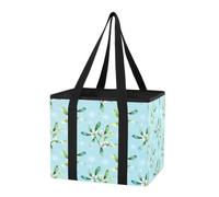 Car Trunk Organizer Sturdy Grocery Bag Mistletoe & Snowflakes on Light Blue Heavy Duty Foldable Tote Bags with Long Handles & Hard Bottom for Kitchen, Picnic, 1 Pack