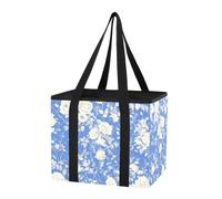 Car Trunk Organizer Sturdy Grocery Bag Rose Blue Pattern Box-Shaped Grocery Totes with Reinforced Bottom & Handles for Suv Sedan Truck, 1 Pack
