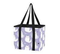 Car Trunk Organizer Sturdy Grocery Bag White Cats on Lavender Carry All Foldable Tote Bag with Hard Bottom and Long Handles for Sedans, Van, car, Grocery, 1 Pack
