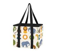 Car Trunk Organizer Sturdy Grocery Bag Zoo Animal Alphabet Art Foldable Large Market Tote Bag with Reinforced Bottom & Handles for Picnic Outings, Holiday Travel, 1 Pack