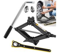 Car Tyre Changing Tools Kit Upgrade Universal Scissor Jack 2 Ton Labor-Saving Scissor Wind Up Jack & Telescoping Lug Wrench Set Wheel Brace Wrench Universal Standard Sockets 17&19mm/21&23mm