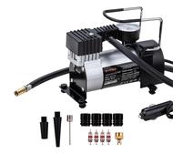 KATSU Car Tyre Inflator 12V DC 14A 140PSI High Volume Air Compressor Tyre Pump for Cars, Vans, 4x4's + 3 Extra Nozzle Adapters