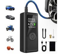 Car Tyre Inflator Air Compressor,150PSI Cordless Bike Pump 5 Modes with 10000mAh Battery, Digital Pressure Gauge& Power Bank, Auto Shut-Off, 3 LED Lights, Portable for Car Motorcycle Bike Balls