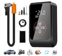 Car Tyre Inflator Air Compressor, Electric Car Tyre Pump 4000Mah 12V, 150 PSI Portable Tyre Inflator with LED Light & 4 Nozzle, Rechargeable, Motorcycle, Bike, Balls, Hose 30cm