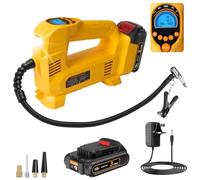Car Tyre Inflator Cordless Air Compressor for Dewalt, 150PSI Portable Pump | 3000mAh Battery ,Digital LCD Pressure Gauge, LED Light, Auto-Shut Off, 10.34 Bar Electric Tyre Pump for Cars Motorcycle Bike