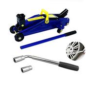 Car Tyre Repair Tools 2 Tonne Hydraulic Trolley Jack + Telescoping Lug Wrench Wheel Brace with 17mm/19mm 21mm/23mm Standard Socket 1/2" Drive Head Heavy Duty for Car Van Garage Workshops Universal