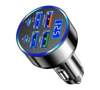 Car USB 6 in 1 Super fast 30 minute Car Charger, USB C Cars Charger 12V/24V USBs Socket 300W Quick Charge Fast Cars Chargers Adapter for IPhone, Ipad, Samsung, iOS, Android Smartphones