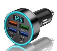 Car USB 6 in 1 Super fast Charger, 45W in Car Chargers Cigarette Lighter Socket, 30 minute Car Charger for IPhone, Ipad, iOS, Android Smartphones Super Fast Charging Multi Charge