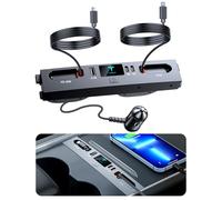 Car USB Charger Multi Port for 2024 2025 Tesla Model 3 Highland & New Model Y Juniper 2026,Multifunctional Tesla Accessories with Logo and Retractable Cable,Tesla USB hub,Gifts for Tesla Owners