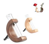 Car Vase Vent Clip, Mini Glass Car Vase Clip, Retro C-Shaped Wooden Plant Holder, Add Vitality to Daily Commutes and Road Trips, Can Be Clipped to Any Vent (beige+brown)