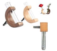 Car Vase Vent Clip, Mini Glass Car Vase Clip, Retro C-Shaped Wooden Plant Holder, Add Vitality to Daily Commutes and Road Trips, Can Be Clipped to Any Vent (beige+brown+square)