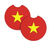Car Vietnamese flag Printed Coasters Two Pack 2 7 Inch Diameter Suitable For Most Car Models