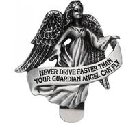 CAR VISOR Clip - Guardian Angel - 'Never Drive Faster...' PEWTER - with Double Heart Pewter Love Brooch